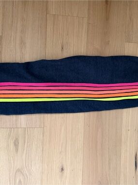 Aviator Nation Navy Sweatpants with Neon Pink, Orange & Yellow Stripe
